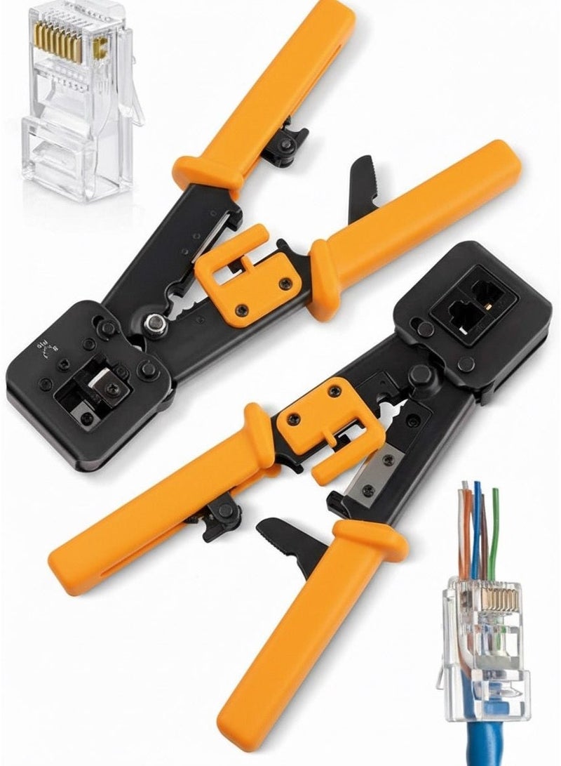 Professional Multifunctional Crimping Tool, RJ45 Cable Cutter, Stripping and Crimping Tool, Orange Non-Slip Handle, for Network Cables and Passthrough Connectors - Image 2