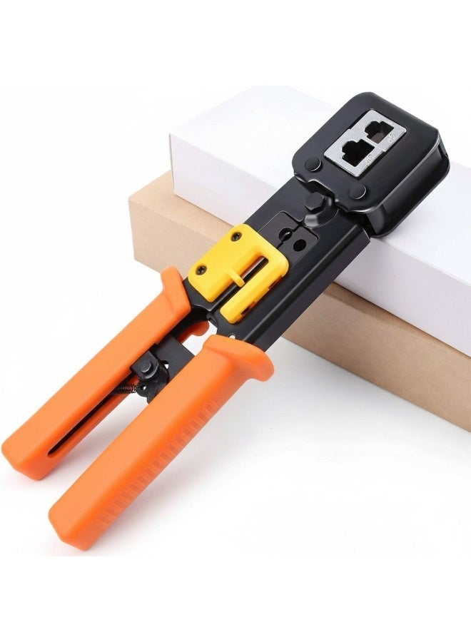 Professional Multifunctional Crimping Tool, RJ45 Cable Cutter, Stripping and Crimping Tool, Orange Non-Slip Handle, for Network Cables and Passthrough Connectors - Image 1