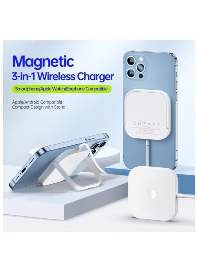 15 watt 3-in-1 MagSafe Wireless Charger With Charging Stand Compatible With iPhone 15 /14 /13 /12 Series, Apple Watch, Airpods 3  Airpods pro