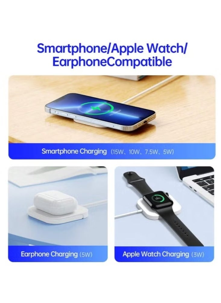15 watt 3-in-1 MagSafe Wireless Charger With Charging Stand Compatible With iPhone 15 /14 /13 /12 Series, Apple Watch, Airpods 3  Airpods pro