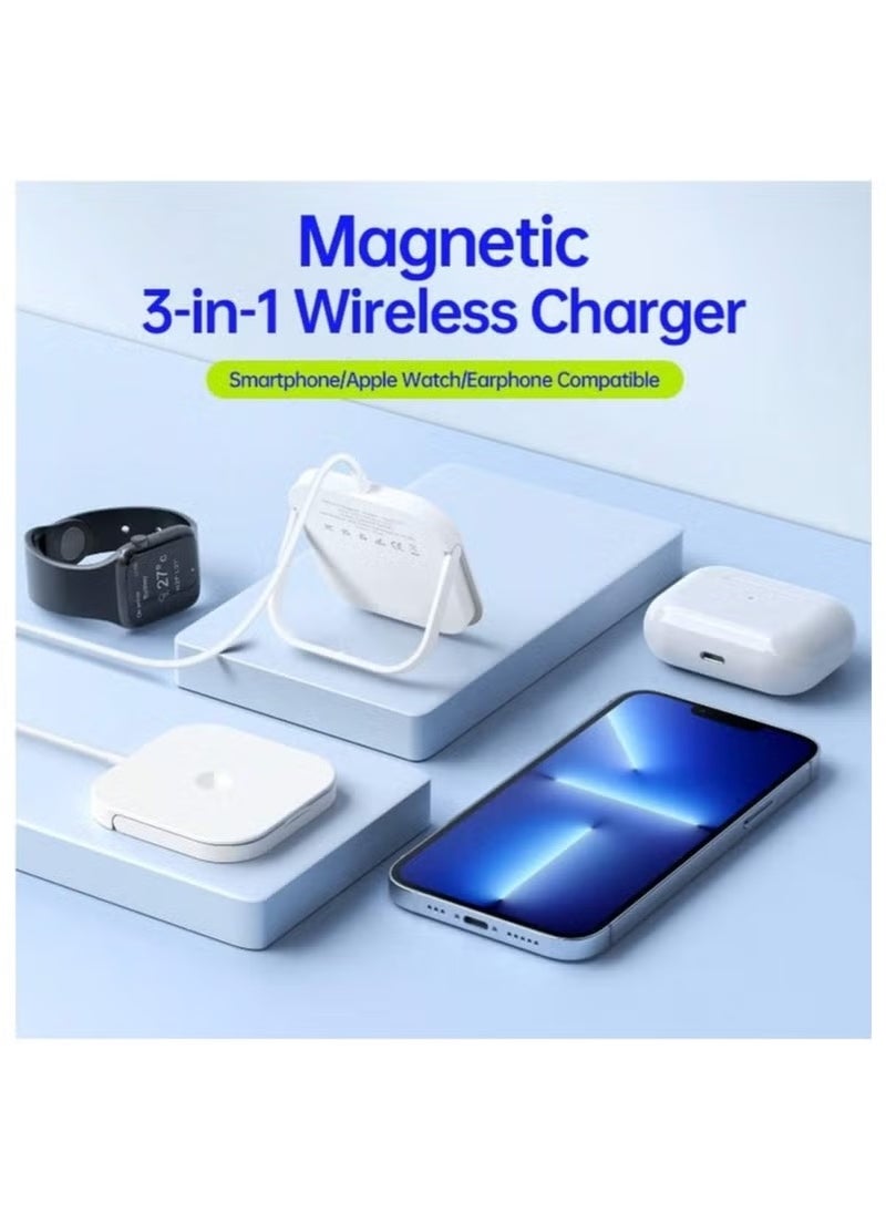 15 watt 3-in-1 MagSafe Wireless Charger With Charging Stand Compatible With iPhone 15 /14 /13 /12 Series, Apple Watch, Airpods 3  Airpods pro
