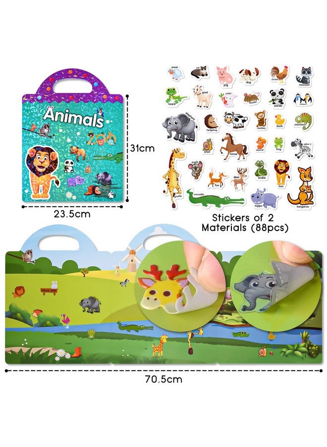 ASTARON 88 Pcs Animal Themed Puffy Sticker Book For Kids Toddlers Reusable Animal Jelly Sticker Book For Travel - Image 3