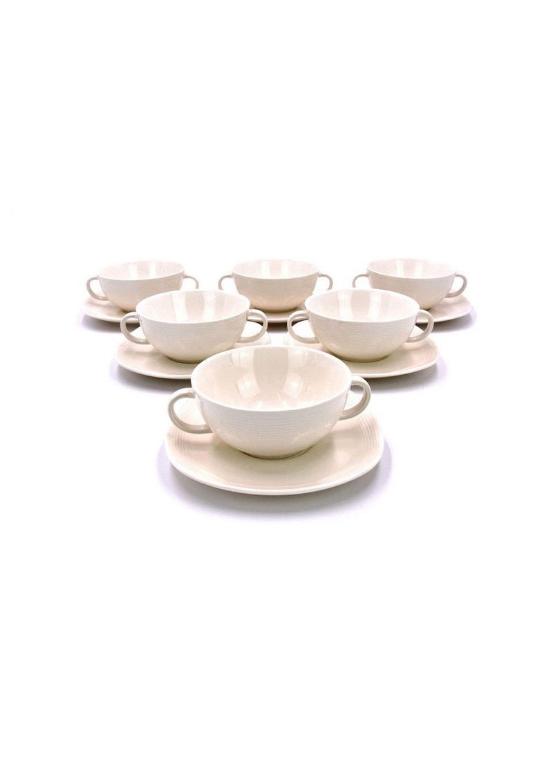 QUALITIER 12-Piece Soup Cup & Saucer Set – 425cc Porcelain Cups with Saucers | Elegant White, Microwave & Dishwasher Safe - Image 1
