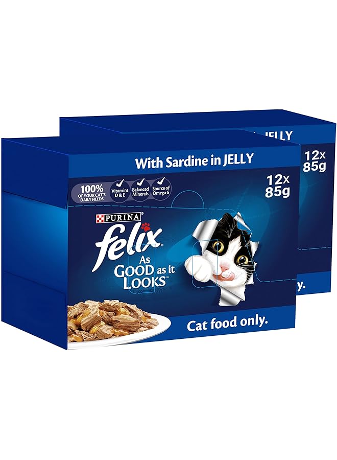 Felix As Good As It Looks Adult Cat With Sardine In Jelly 85G Pack Of 24 - Image 1