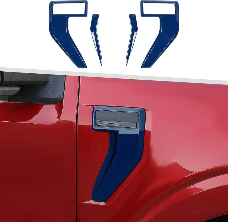 Jimen Fit for Ford F150 2021-2024, 4PCS Fender Side Vent Badge Emblem Cover Trim (Blue) - Image 1