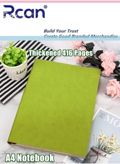 Rcan A4 Notebook Thickened 416 Pages Pu Leather Soft Cover Large Ultra Thick Diary Horizontal Line Retro Solid Color Notepad Meeting Record Book Suitable for Business Office School Student Family Writing  - Image 1