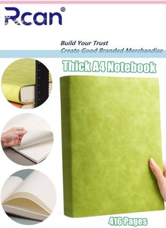 Rcan A4 Notebook Thickened 416 Pages Pu Leather Soft Cover Large Ultra Thick Diary Horizontal Line Retro Solid Color Notepad Meeting Record Book Suitable for Business Office School Student Family Writing  - Image 2