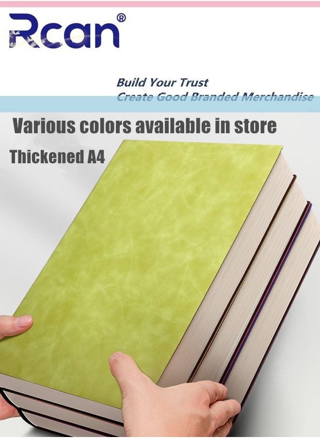 Rcan - A4 Notebook Thickened 416 Pages Pu Leather Soft Cover Large Ultra Thick Diary Horizontal Line Retro Solid Color Notepad Meeting Record Book Suitable for Business Office School Student Family Writing - Image 1