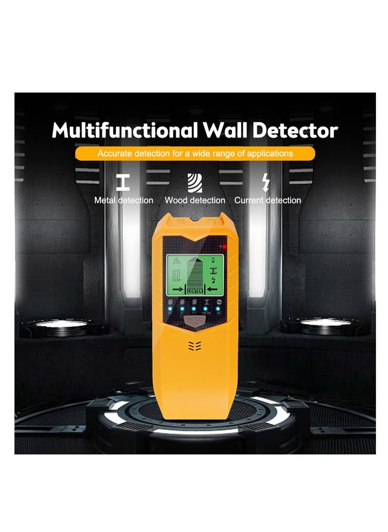 Stud Finder Sensor, 5 in 1 Battery Operated SH402 Wall Scanner Detector, Portable Electronic Detector with LED Display and Audio Alarm Handheld Stud Detector, for Wood AC Wire Metal (Yellow)