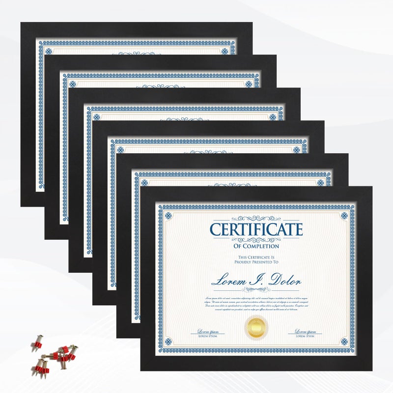 Flocey 85x11 Picture Frame set of 6 Multi Certificate 85 by 11 Picture Frames Bulk Document Diploma Award Frame for Wall Hanging or Tabletop Display Black