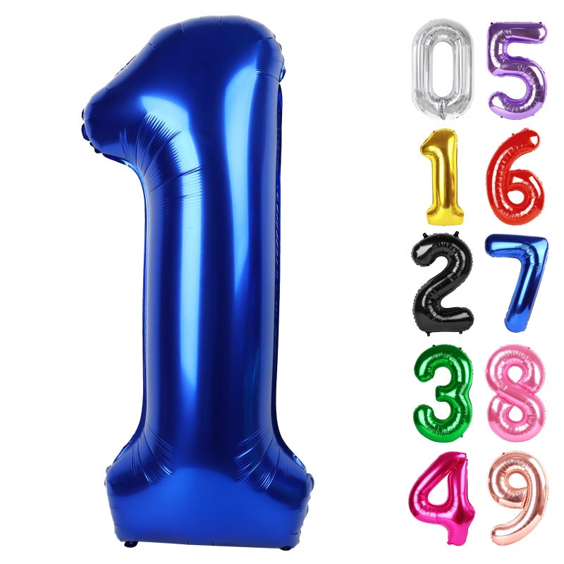 IWERP Night Blue Number 1 Balloon 40 Inch, 1st Birthday Balloon for Baby Boy Girl Toddler First Birthday Decorations, Shiny Night Blue Party Supplies - Image 1