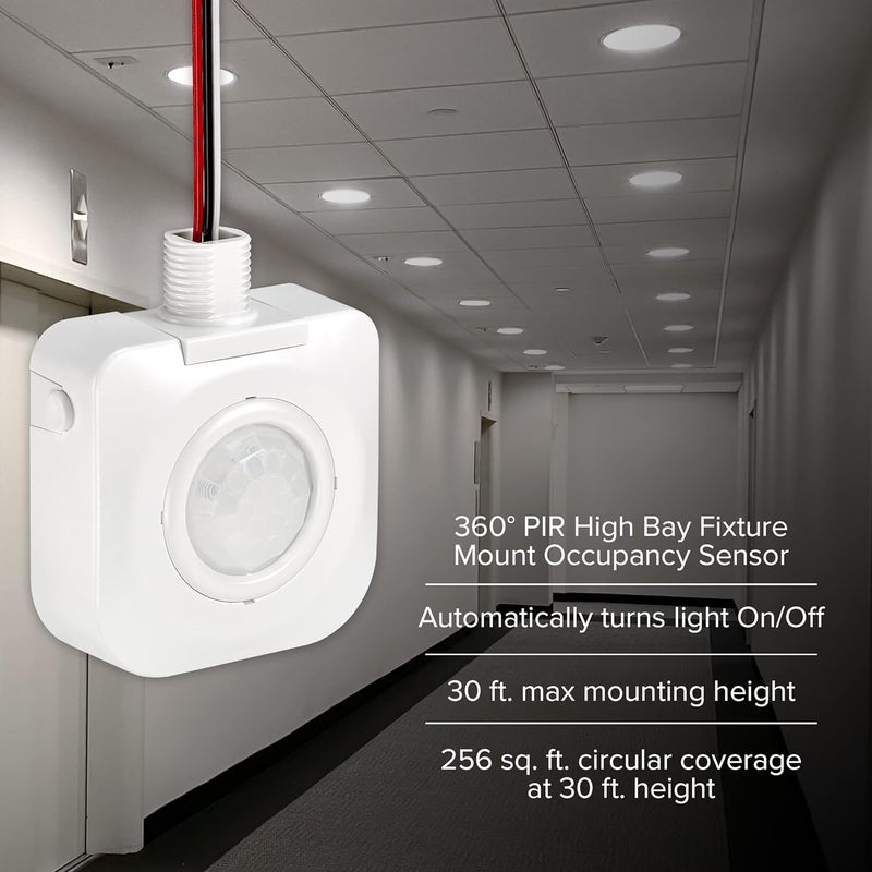Maxxima High Bay Fixture Mount - 360 Degree PIR Occupancy Sensor, Hard Wired Indoor Motion Sensor, Automatic Commercial or Residential Lighting Solution, Max Height 30 Ft, 120-277V - Image 4