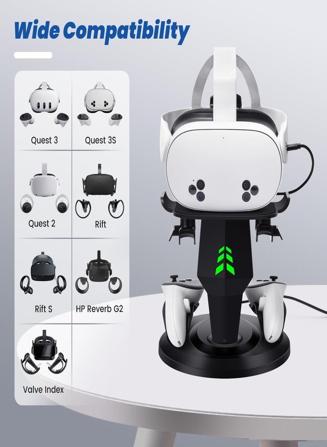 Lampelc VR Charging Stand for Meta/Oculus Quest 3, Quest 2 Headset, Controllers and VR Accessories, VR Headset Charging Dock with LED Lights, Type C Charging Port - Image 3