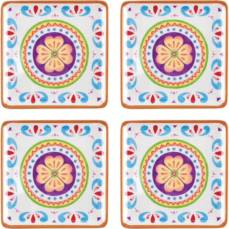 UP UPware Cinco de Mayo Melamine Square Dessert Plates Small Serving Plates Cinco de Mayo Decorations for Appetizer Snacks and Side Dishes Multicolor 588 Inch Set of 4 - Image 1