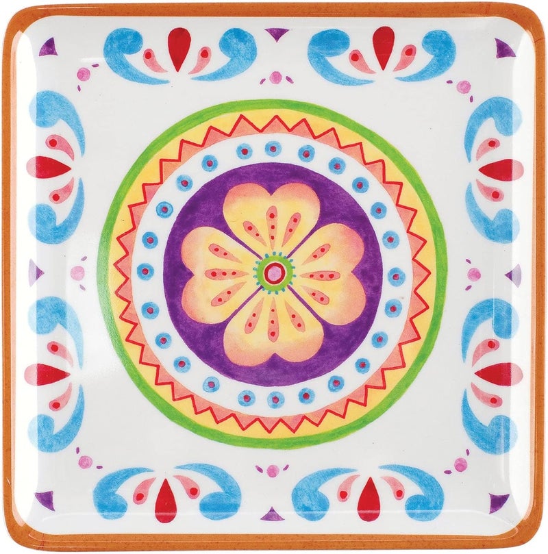 UP UPware Cinco de Mayo Melamine Square Dessert Plates Small Serving Plates Cinco de Mayo Decorations for Appetizer Snacks and Side Dishes Multicolor 588 Inch Set of 4 - Image 3