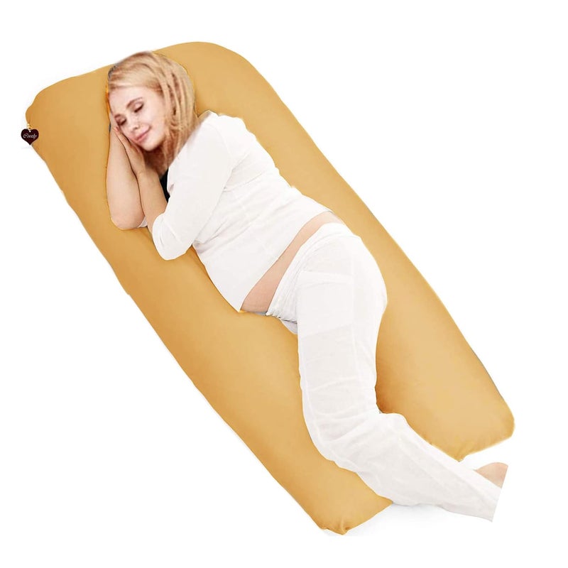 COOZLY COOZLY U Shaped Pregnancy Pillow Maternity Pillow 100 Cotton Removable Covers Premium PregnoCare Fibres U Premium Lyte Mustard - Image 1