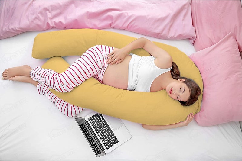 COOZLY COOZLY U Shaped Pregnancy Pillow Maternity Pillow 100 Cotton Removable Covers Premium PregnoCare Fibres U Premium Lyte Mustard - Image 3