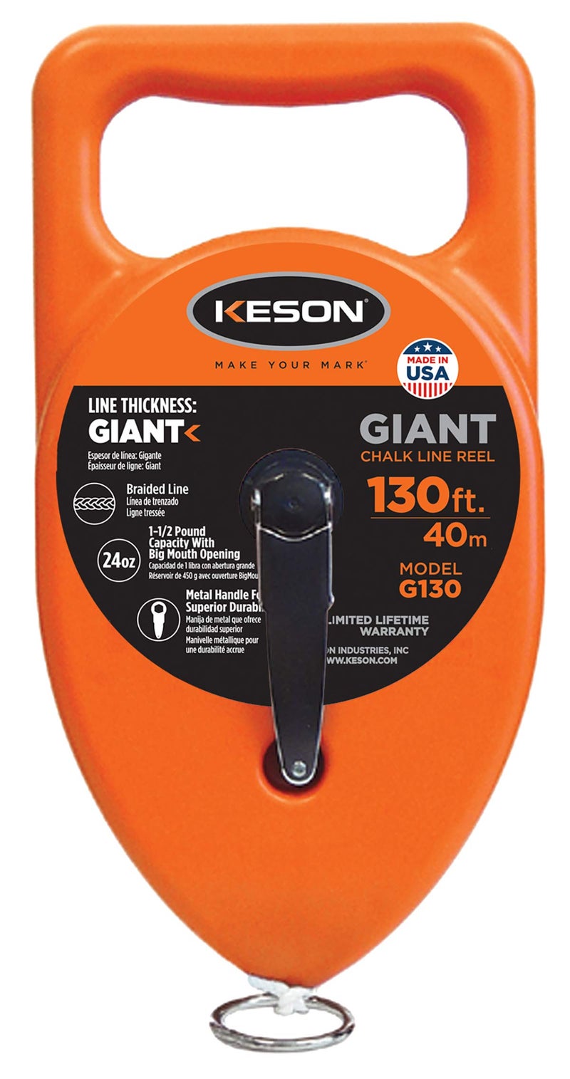Keson G130 Giant Chalk Line Reel 24Ounce Chalk Capacity 130Foot