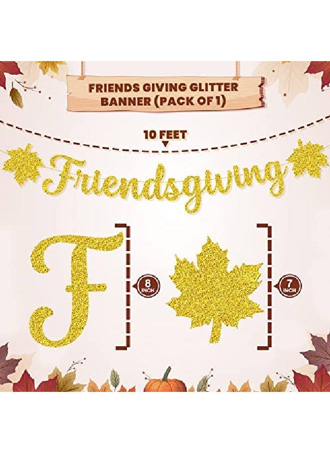 KATCHON - Big 10 Feet Friendsgiving Banner Gold Glitter No Diy | Friendsgiving Backdrop For Friendsgiving Party Decorations | Happy Friendsgiving Banner For Thanksgiving Decorations | Friendsgiving Decorations - Image 1
