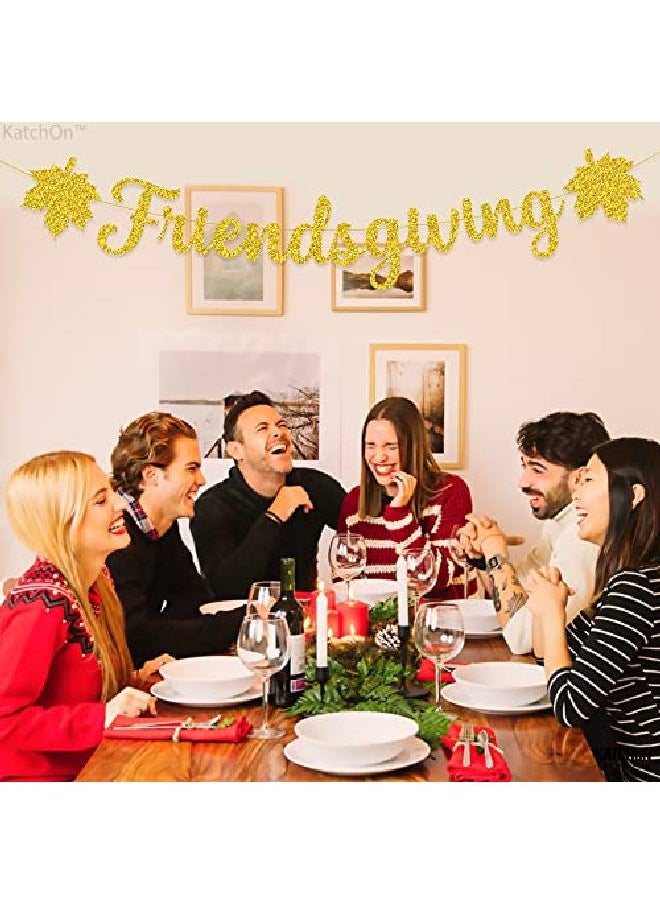 KATCHON - Big 10 Feet Friendsgiving Banner Gold Glitter No Diy | Friendsgiving Backdrop For Friendsgiving Party Decorations | Happy Friendsgiving Banner For Thanksgiving Decorations | Friendsgiving Decorations - Image 1