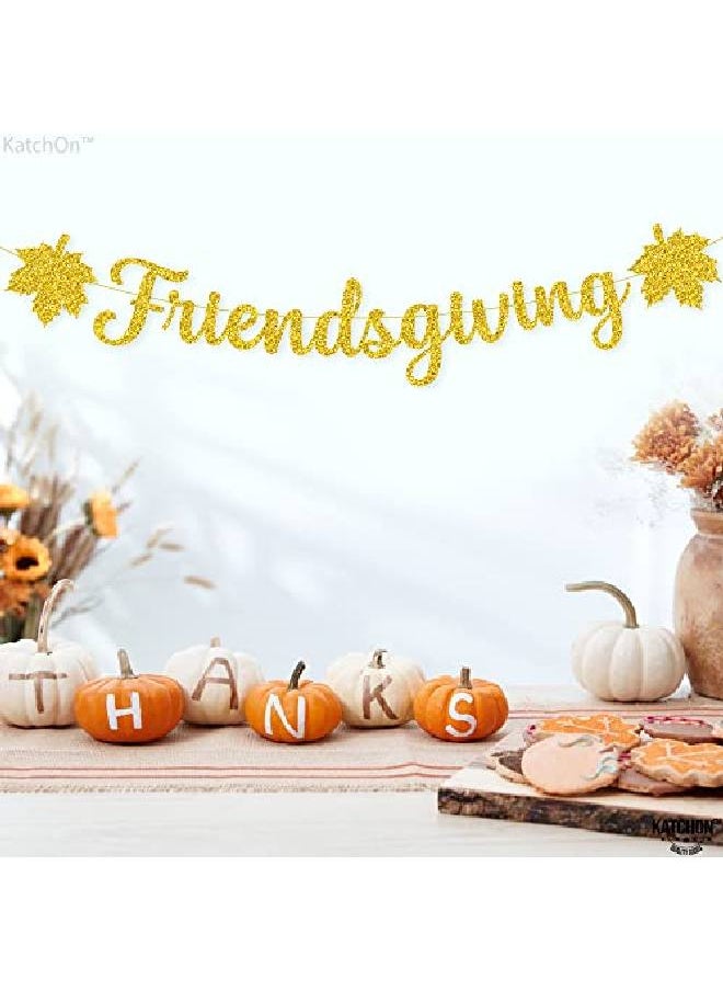 KATCHON - Big 10 Feet Friendsgiving Banner Gold Glitter No Diy | Friendsgiving Backdrop For Friendsgiving Party Decorations | Happy Friendsgiving Banner For Thanksgiving Decorations | Friendsgiving Decorations - Image 1