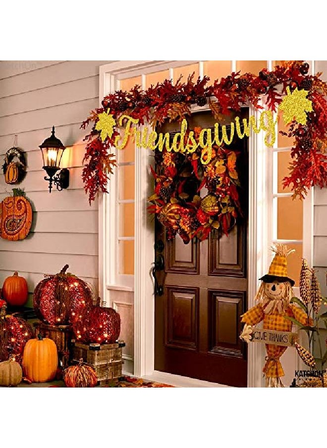 KATCHON - Big 10 Feet Friendsgiving Banner Gold Glitter No Diy | Friendsgiving Backdrop For Friendsgiving Party Decorations | Happy Friendsgiving Banner For Thanksgiving Decorations | Friendsgiving Decorations - Image 1