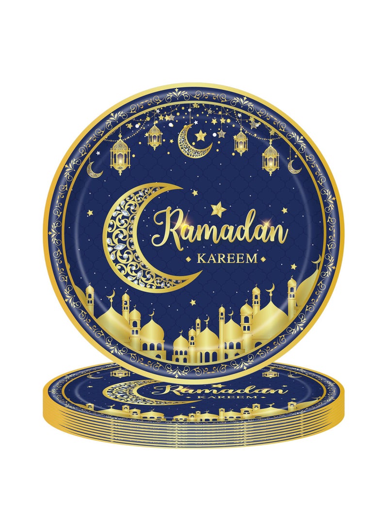 general 170 Pcs Ramadan Party Supplies Decorations For Home Eid Ramadan Mubarak Banner Black And Gold Plates And Napkins Set Disposable Paper Plates Napkins Banner Tablecloth For Ramadan Party Decorations - Image 2