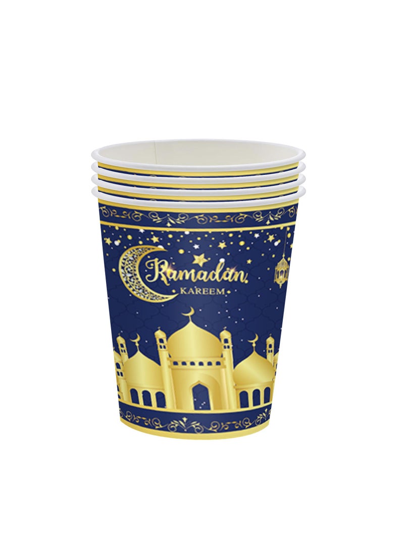 general 170 Pcs Ramadan Party Supplies Decorations For Home Eid Ramadan Mubarak Banner Black And Gold Plates And Napkins Set Disposable Paper Plates Napkins Banner Tablecloth For Ramadan Party Decorations - Image 4