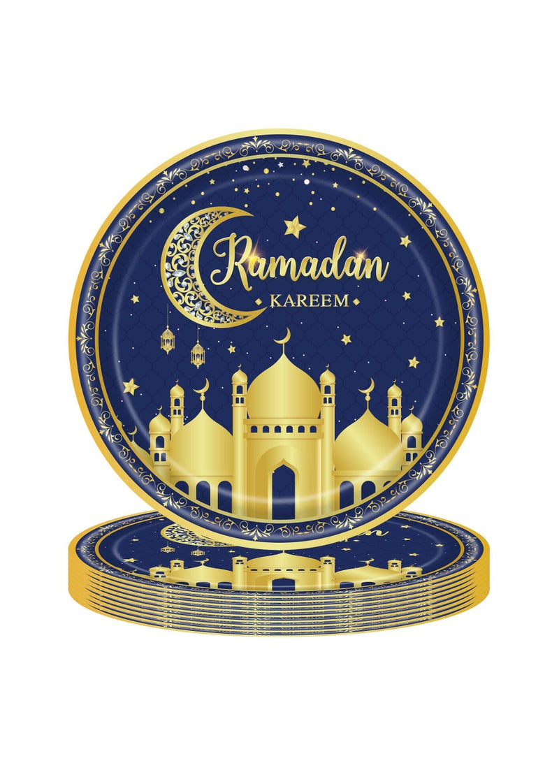 general 170 Pcs Ramadan Party Supplies Decorations For Home Eid Ramadan Mubarak Banner Black And Gold Plates And Napkins Set Disposable Paper Plates Napkins Banner Tablecloth For Ramadan Party Decorations - Image 3