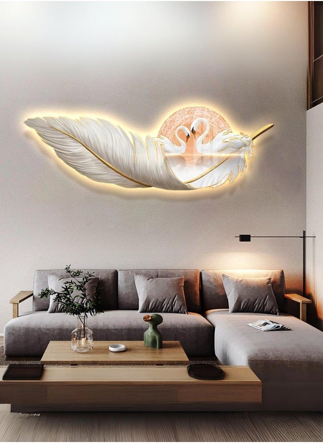 LED lighted art painting with feather and swan design with remote