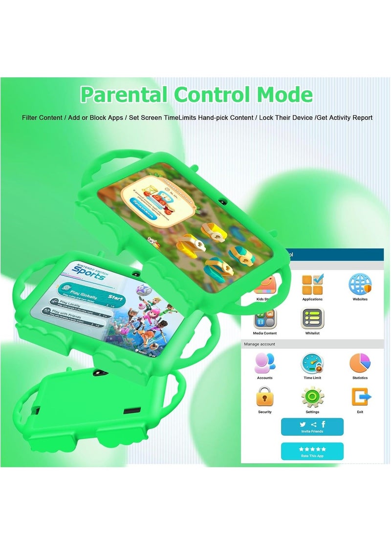 Generic - Kids Tablet, 7-inch Android 11 Tablet for Kids, 2GB + 32GB, Toddler Tablet with Bluetooth, WiFi, Parental Control, Dual Camera, GMS, Shockproof Case, Kids App Pre-Installed (Green) - Image 1