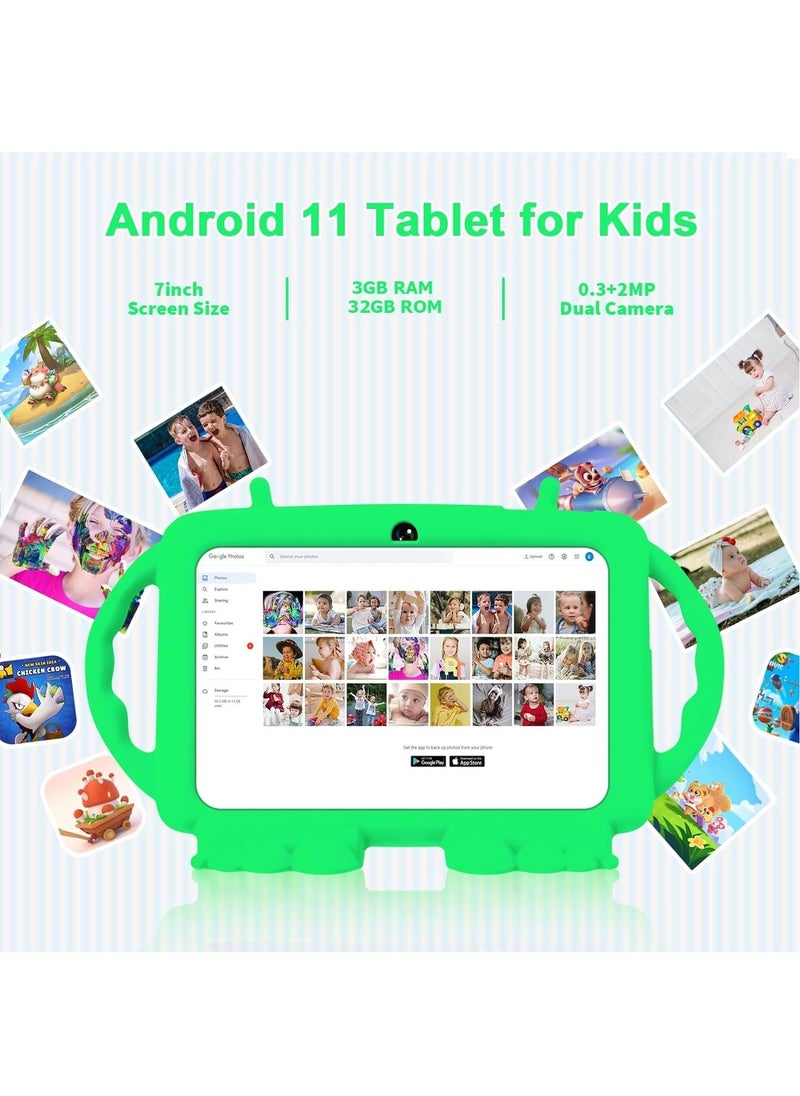 Generic - Kids Tablet, 7-inch Android 11 Tablet for Kids, 2GB + 32GB, Toddler Tablet with Bluetooth, WiFi, Parental Control, Dual Camera, GMS, Shockproof Case, Kids App Pre-Installed (Green) - Image 1