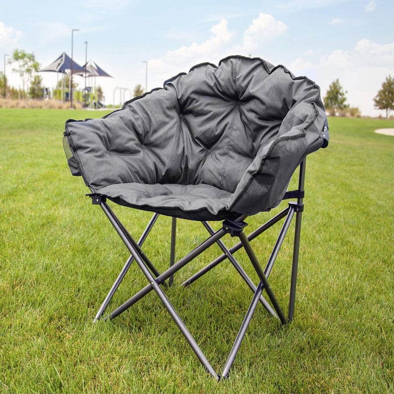 MacSports C932S-129 Padded Cushion Outdoor Folding Lounge Patio Club Chair, Gray - Image 2