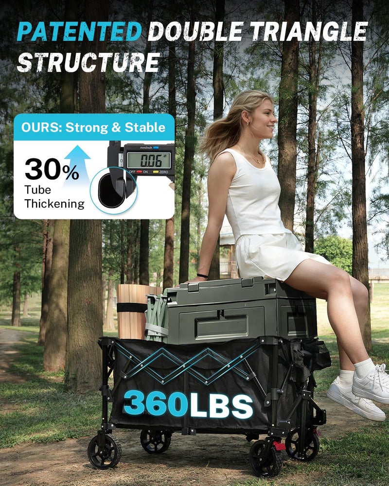 Gonex 38''L Collapsible Foldable Wagon Cart with 360lbs Weight Capacity,220L Folding Utility Garden Cart with Detachable Wheels for Grocery Sports Shopping Camping - Black - Image 4