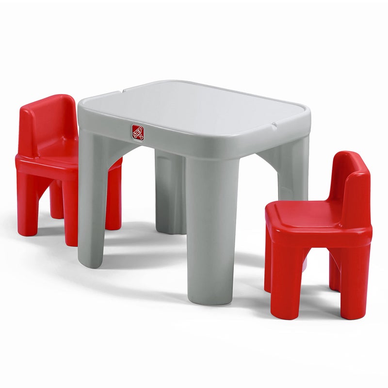 Step2 Mighty My Size Kids Table & Chair Set, Playroom Activity Table for Arts & Crafts, Made of Durable Plastic, For Toddlers 2+ Years Old, Gray & Red - Image 1