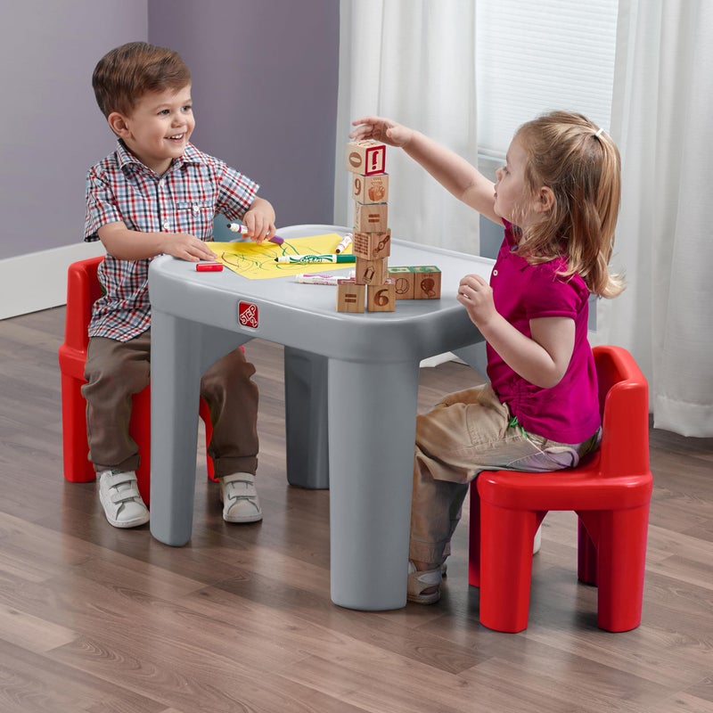 Step2 Mighty My Size Kids Table & Chair Set, Playroom Activity Table for Arts & Crafts, Made of Durable Plastic, For Toddlers 2+ Years Old, Gray & Red - Image 2