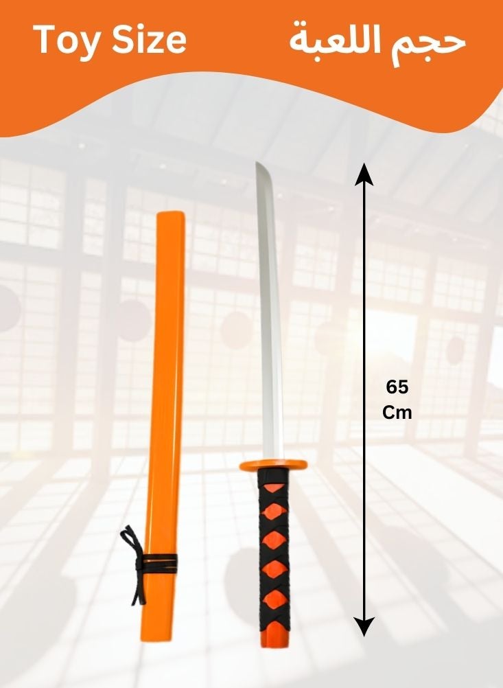 بريميم مجموعة سيوف كاتانا خشبية للأطفال بتصميم شخصية محارب ساموراي صغير - سيف تدريب خشبي بمقبض أحمر مع غمد للعب دور مقاتل النينجا، وإكسسوار زي الساموراي للأطفال - Image 4