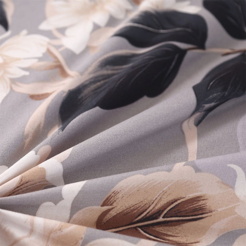 Botanical Floral Print Queen Pillowcase Pair 50x75cm Hibiscus Brown Soft Texture Skin Friendly Breathable Two Pillowcases No Filling - Image 2