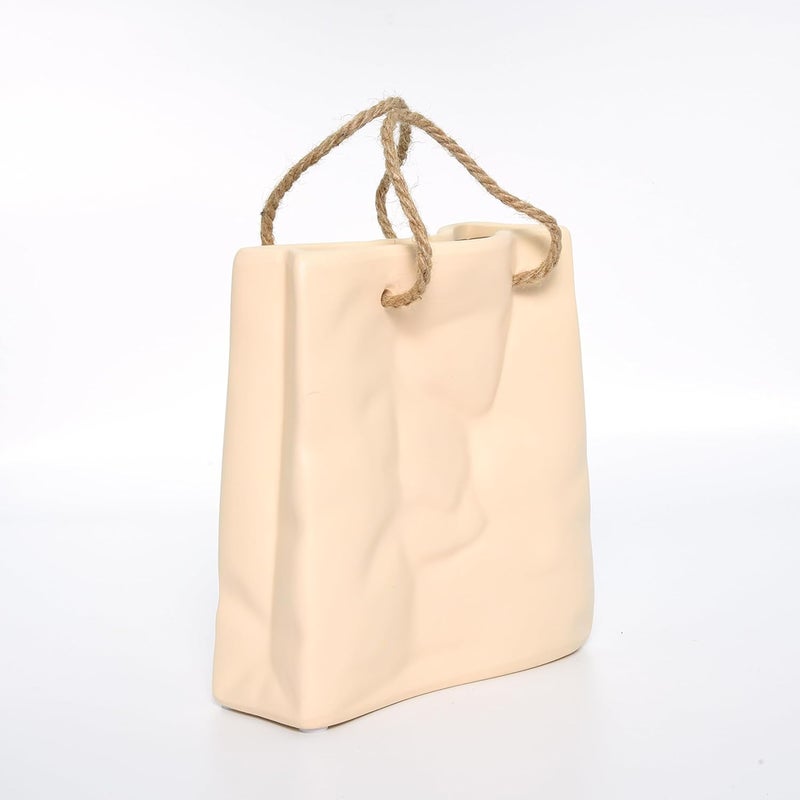 Cortina Cortina Ceramic Flower Vase for Home Decor Flower Vase for Dining Table Yellow Hand Bag Shaped Decorative Ceramic Vase Aesthetic Flower Vase for Office 16x18 CM Golden21 Pc  - Image 4