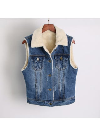 Autumn And Winter Korean-style Slim-fit Lamb Wool Thickened Sleeveless Denim Vest Women's Short Cotton Vest Waistcoat - pzsku/ZBF61466948B2DA88341AZ/45/1750066255/5f253112-fad8-4456-870d-bb351afa965d