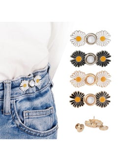 Pant Waist Tightener Detachable Jean Buttons For Loose Jeans No Sew And No Tools Button Pins For Jeans Adjustable Jean Buttons Pins Daisy Flower Instant Pants Button Tightener 4 Sets
