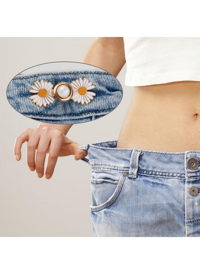 TOOVREN - Pant Waist Tightener Detachable Jean Buttons For Loose Jeans No Sew And No Tools Button Pins For Jeans Adjustable Jean Buttons Pins Daisy Flower Instant Pants Button Tightener 4 Sets - Image 1