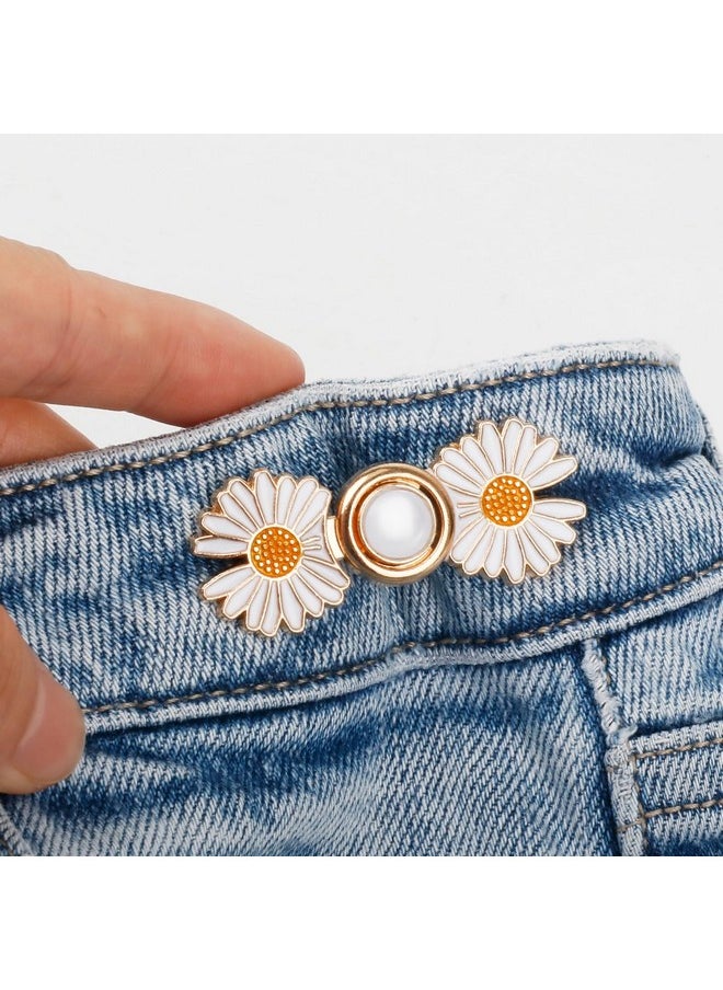 TOOVREN - Pant Waist Tightener Detachable Jean Buttons For Loose Jeans No Sew And No Tools Button Pins For Jeans Adjustable Jean Buttons Pins Daisy Flower Instant Pants Button Tightener 4 Sets - Image 1