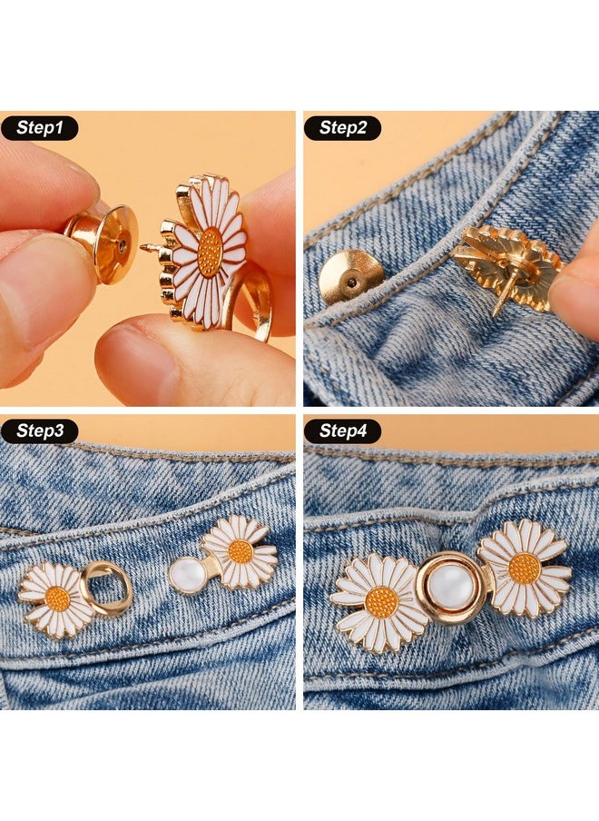 TOOVREN - Pant Waist Tightener Detachable Jean Buttons For Loose Jeans No Sew And No Tools Button Pins For Jeans Adjustable Jean Buttons Pins Daisy Flower Instant Pants Button Tightener 4 Sets - Image 1