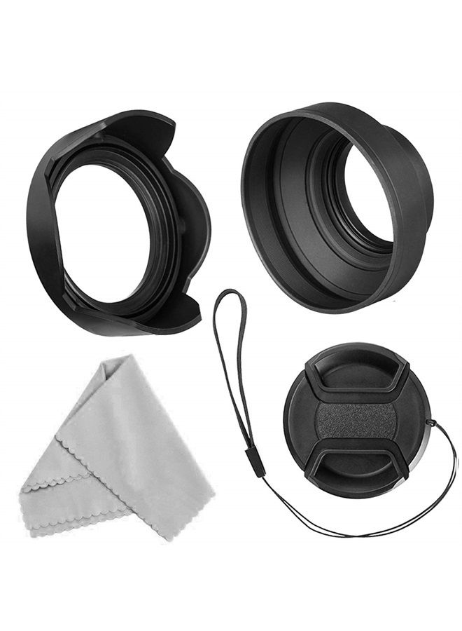 Veatree 52mm Lens Hood Set, Collapsible Rubber Lens Hood with Filter Thread + Reversible Tulip Flower Lens Hood + Center Pinch Lens Cap + Microfiber Lens Cleaning Cloth - Image 1