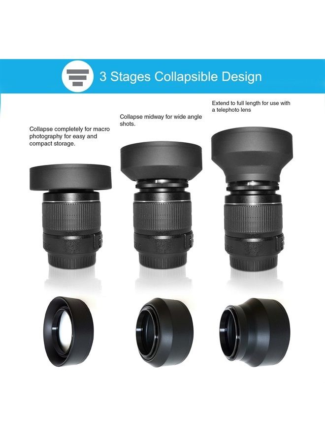 Veatree 52mm Lens Hood Set, Collapsible Rubber Lens Hood with Filter Thread + Reversible Tulip Flower Lens Hood + Center Pinch Lens Cap + Microfiber Lens Cleaning Cloth - Image 5