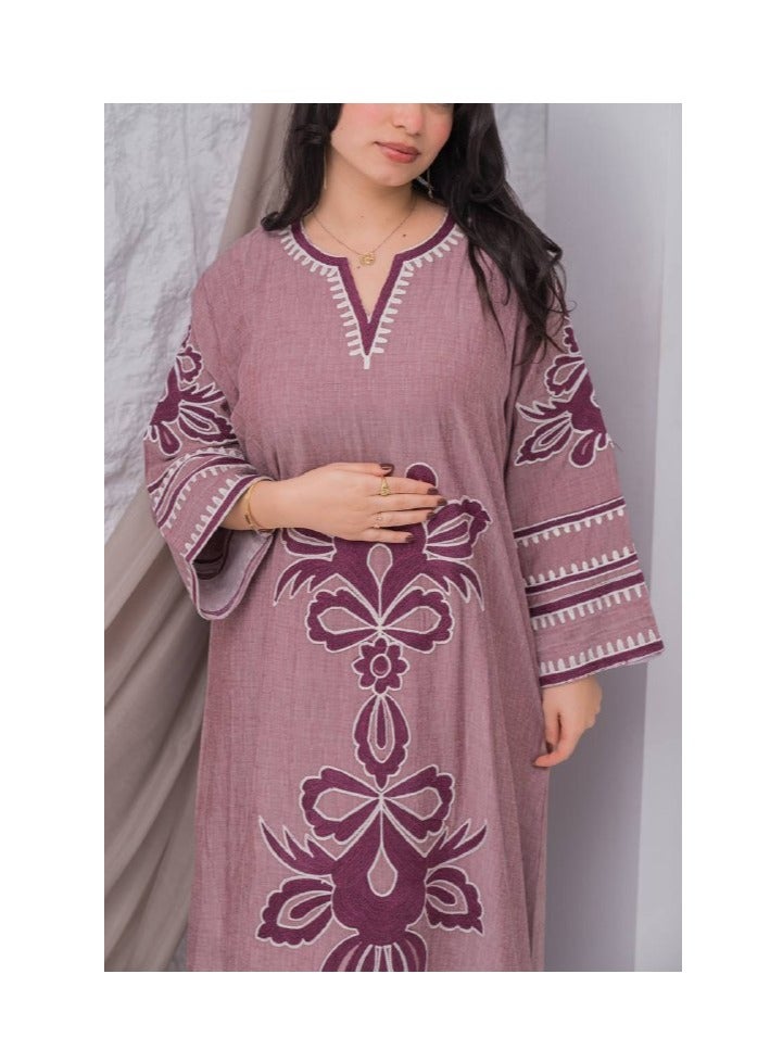 افندينا  جلابية كتان بتفاصيل دقيقه تضفي لمسة من الفخامةA-386 - Image 1