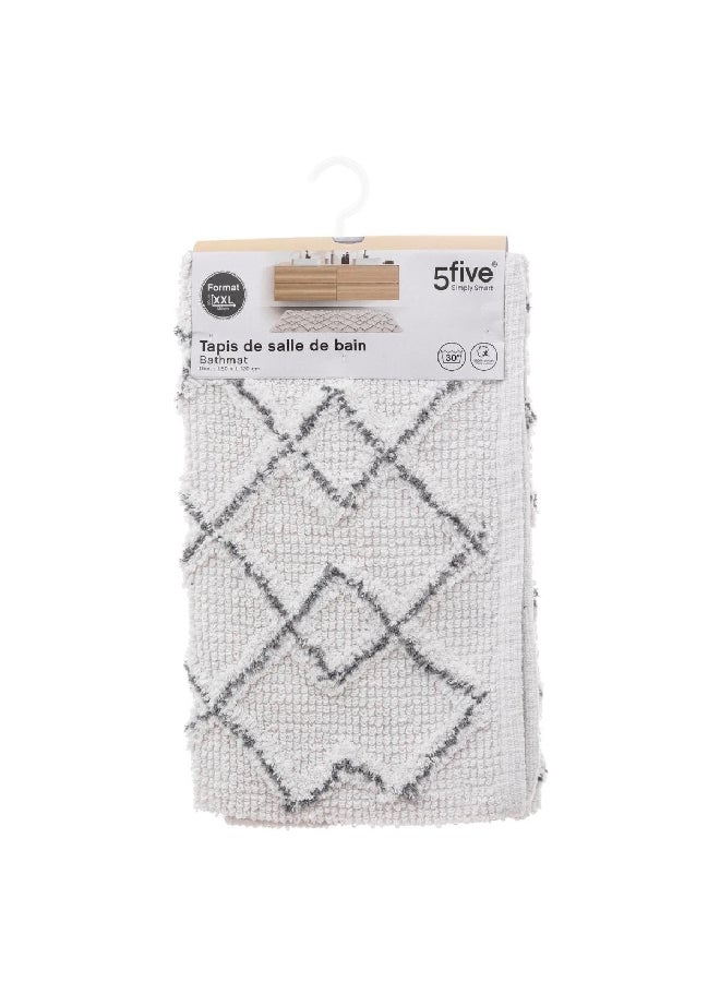 Five Simply Smart Ethnic Design Cotton Bath Mat White and Grey 50 x 120 cm 174714B - Image 4