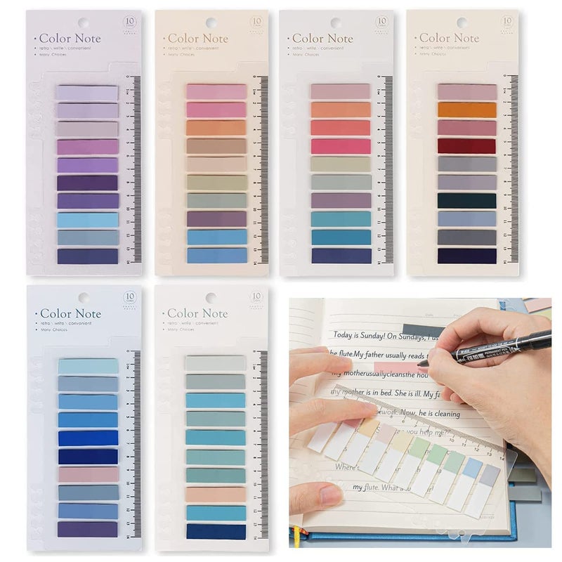 LUPINEZ Index Tabs Sticky Notes With Ruler - Color Sticky Flags for Notebook, Books - PET Material Page Tabs - Office Stationery (6 Packs | 1200 Pcs) - Image 1