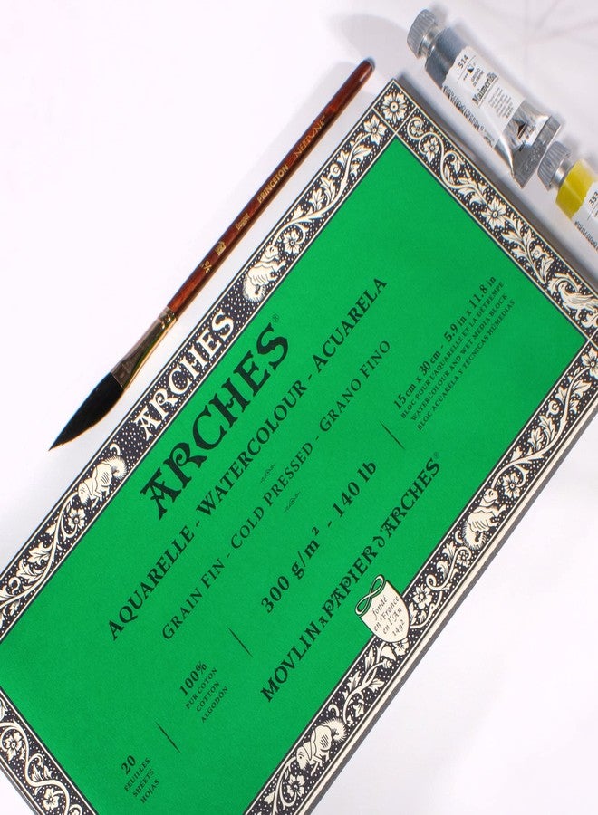 Arches كتلة ألوان مائية من أرش، مضغوطة باردة، 140 رطل/300 جرام لكل متر مربع، 20 ورقة، 5.9x11.8 بوصة، ورق ألوان مائية من أرش 100% قطن - Image 2